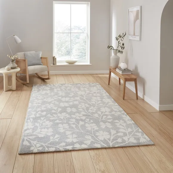 Floral Rug Hand-Carved - Grey