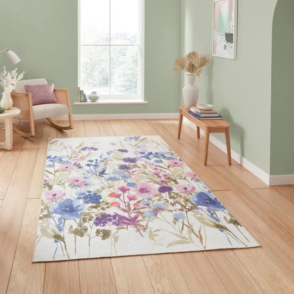 Floral Rug with Watercolour Design - Purple image