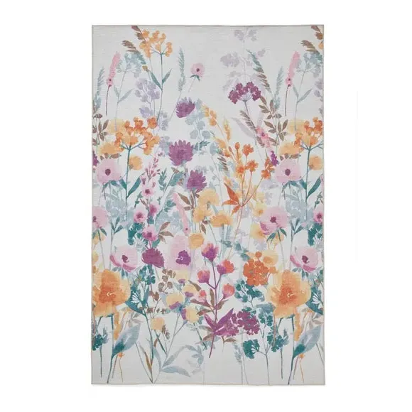 Floral Rug with Watercolour Design - Yellow