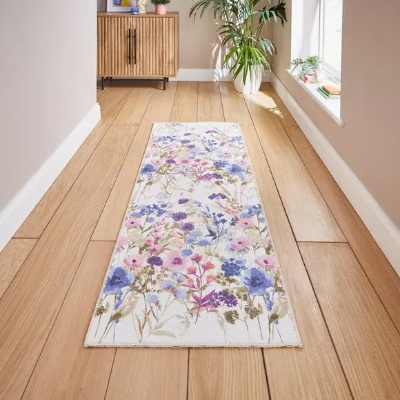 Floral Runner Rug - Purple, Watercolour Print image