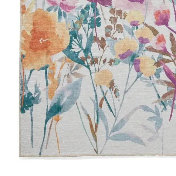 Floral Runner Rug - Yellow, Watercolour Print