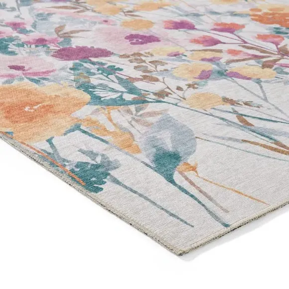 Floral Runner Rug - Yellow, Watercolour Print