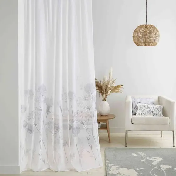 Floral Slot Top Voile Panel - White, Polyester