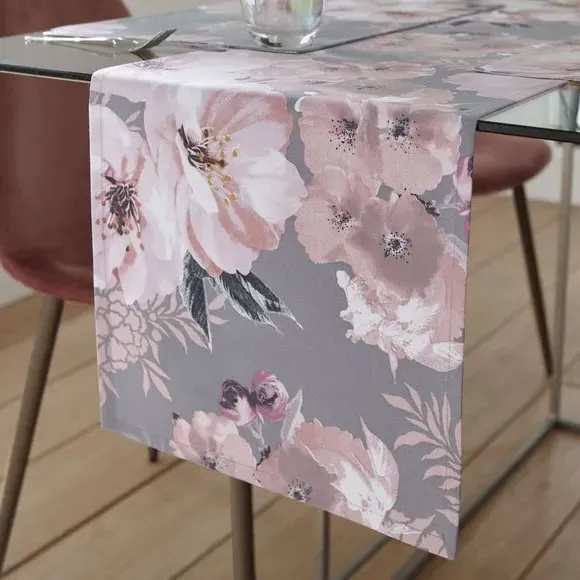 Floral Table Runner - Grey, Cotton image
