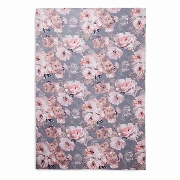 Floral Tablecloth with Wipe Clean - Grey, Cotton