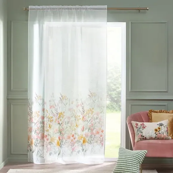 Floral Voile Panel with Slot Top - White image