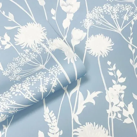 Floral Wallpaper with Matte Finish - Blue