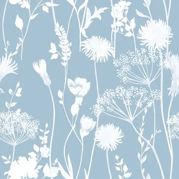 Floral Wallpaper with Matte Finish - Blue