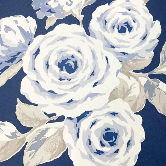 Floral Wallpaper with Matte Finish - Blue