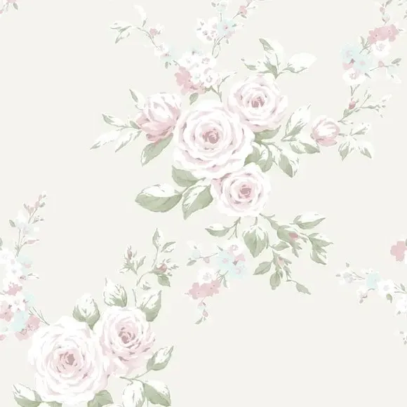 Floral Wallpaper with Matte Finish - Cream