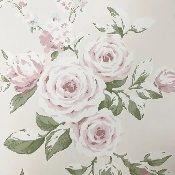 Floral Wallpaper with Matte Finish - Cream