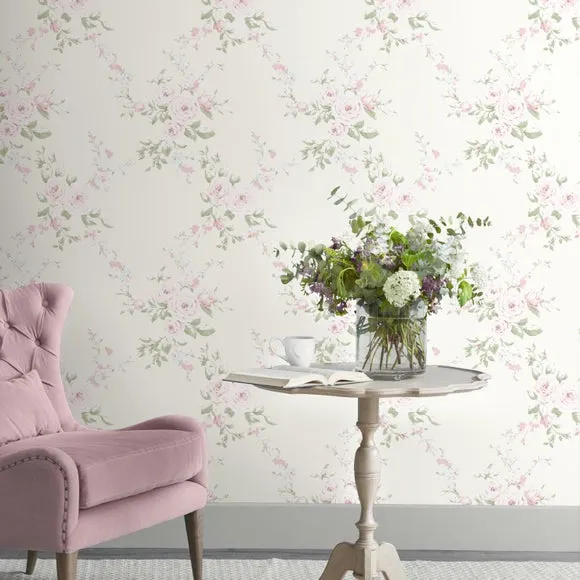 Floral Wallpaper with Matte Finish - Cream