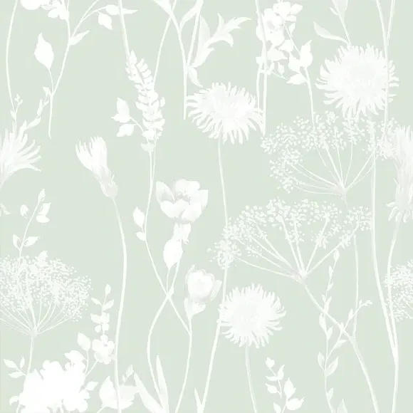 Floral Wallpaper with Matte Finish - Green