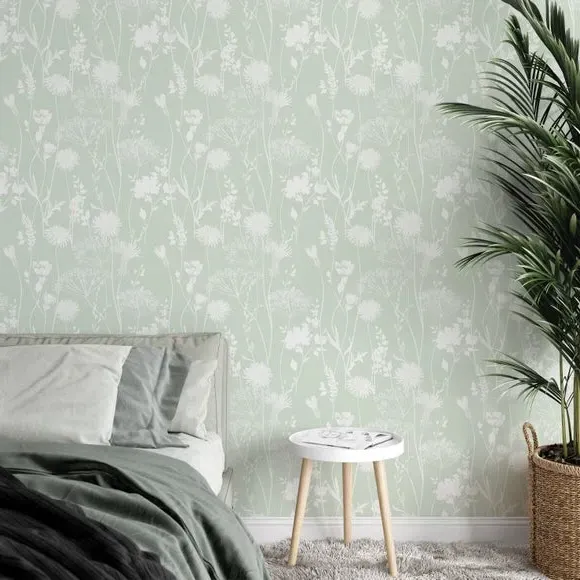 Floral Wallpaper with Matte Finish - Green