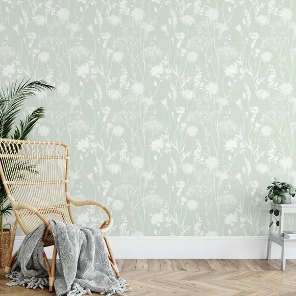 Floral Wallpaper with Matte Finish - Green