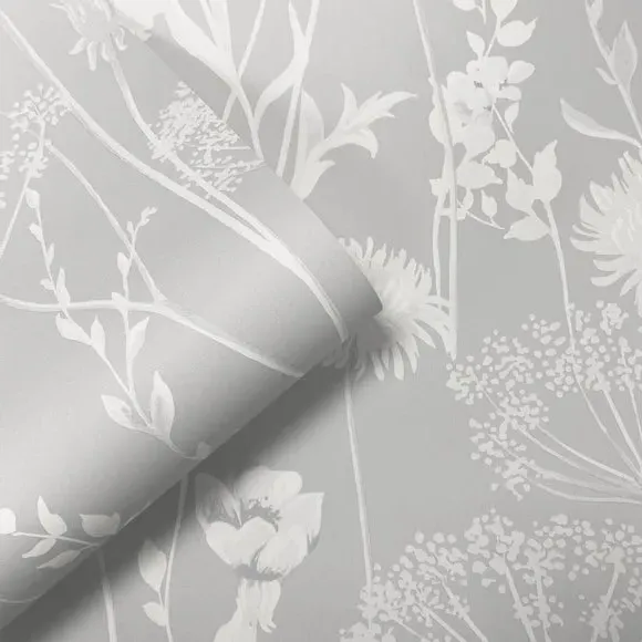 Floral Wallpaper with Matte Finish - Grey