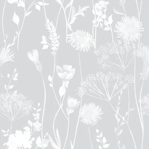 Floral Wallpaper with Matte Finish - Grey