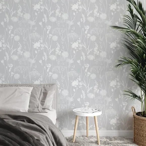 Floral Wallpaper with Matte Finish - Grey