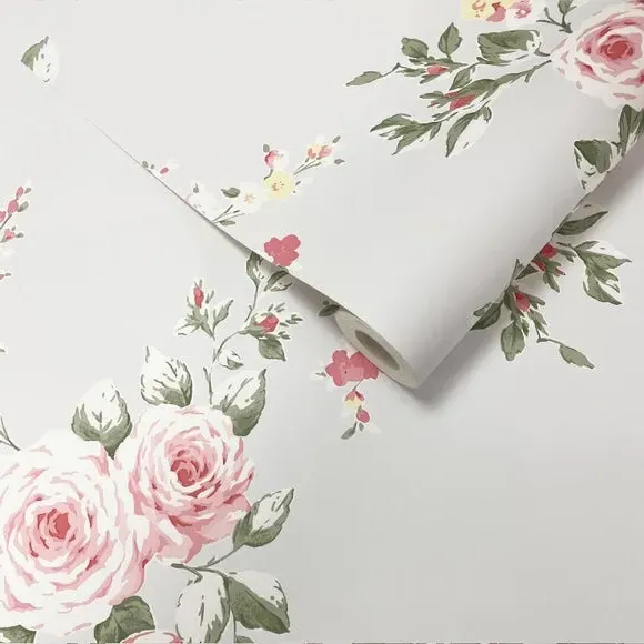 Floral Wallpaper with Matte Finish - Grey