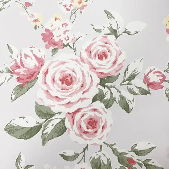 Floral Wallpaper with Matte Finish - Grey