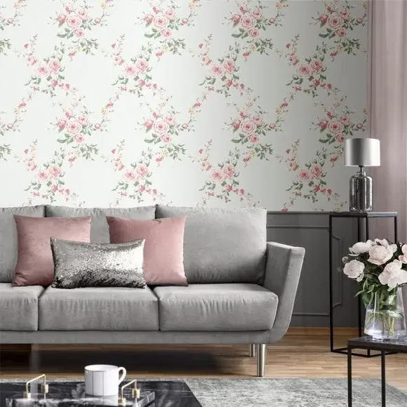 Floral Wallpaper with Matte Finish - Grey