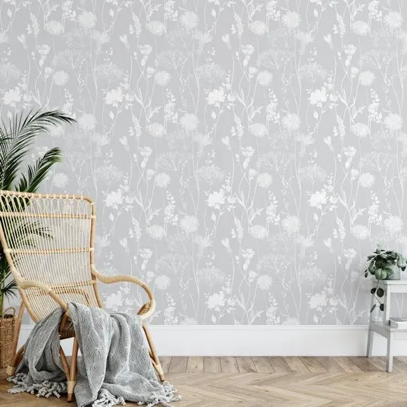Floral Wallpaper with Matte Finish - Grey
