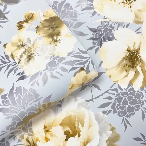 Floral Wallpaper with Matte Finish - Ochre