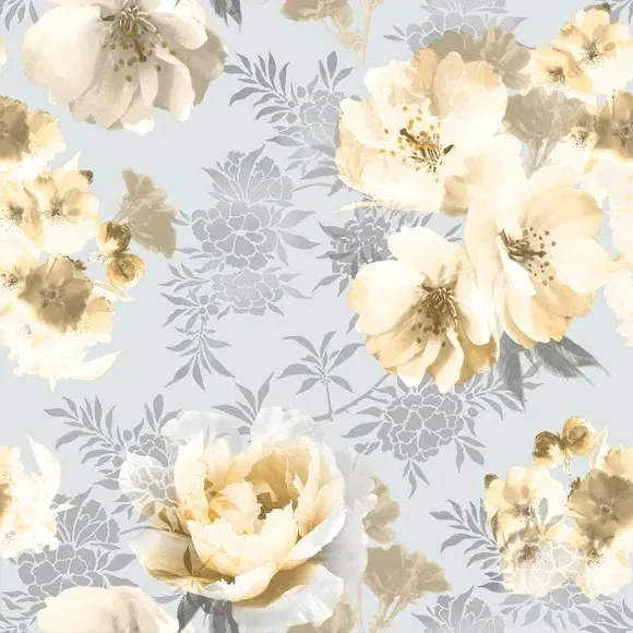 Floral Wallpaper with Matte Finish - Ochre