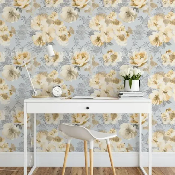 Floral Wallpaper with Matte Finish - Ochre image