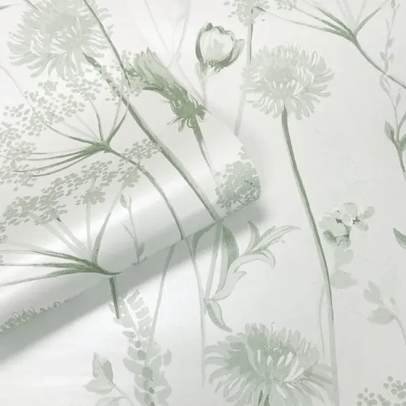 Floral Wallpaper with Matte Finish - Sage