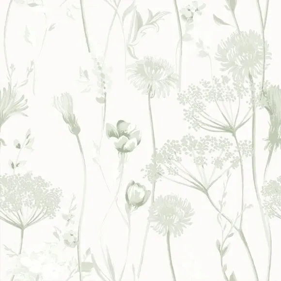 Floral Wallpaper with Matte Finish - Sage