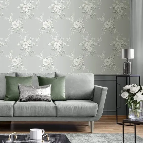 Floral Wallpaper with Matte Finish - Sage