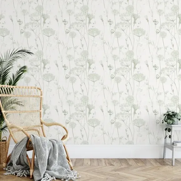 Floral Wallpaper with Matte Finish - Sage