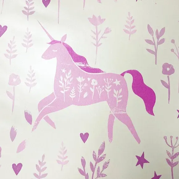 Folk Unicorn Wallpaper - Pink, Matte Finish