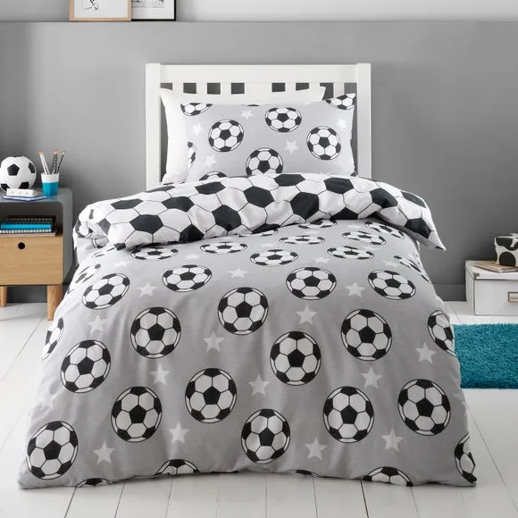 Football Stars Duvet Cover Set - Grey, Cotton