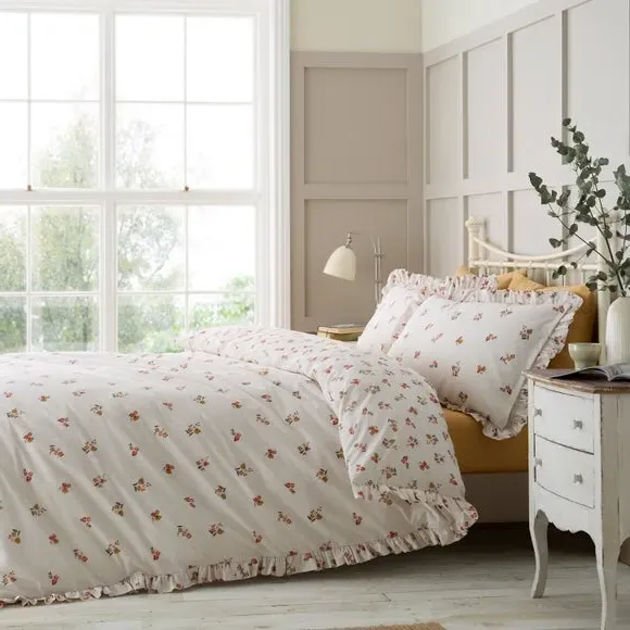 Frill Ditsy Floral Duvet Set - Cream, Polycotton