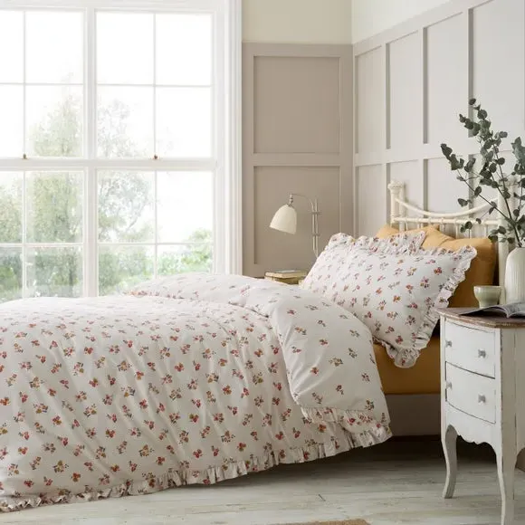 Frill Ditsy Floral Duvet Set - Cream, Polycotton image
