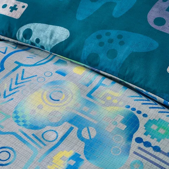 Gamer Duvet Cover & Pillowcase Set - Grey, Polyester