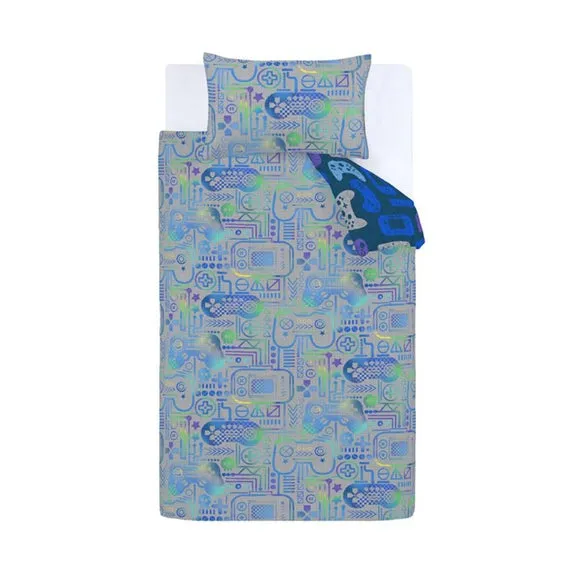 Gamer Duvet Cover & Pillowcase Set - Grey, Polyester