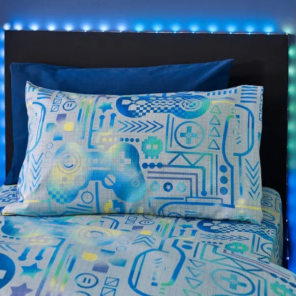 Gamer Duvet Cover & Pillowcase Set - Grey, Polyester