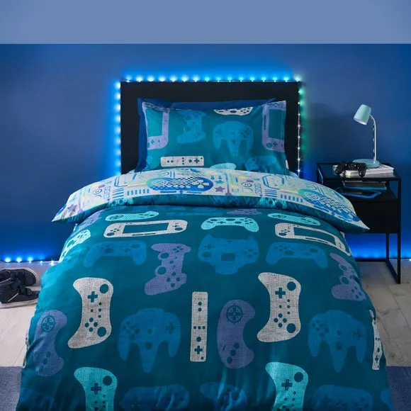 Gamer Duvet Cover & Pillowcase Set - Grey, Polyester