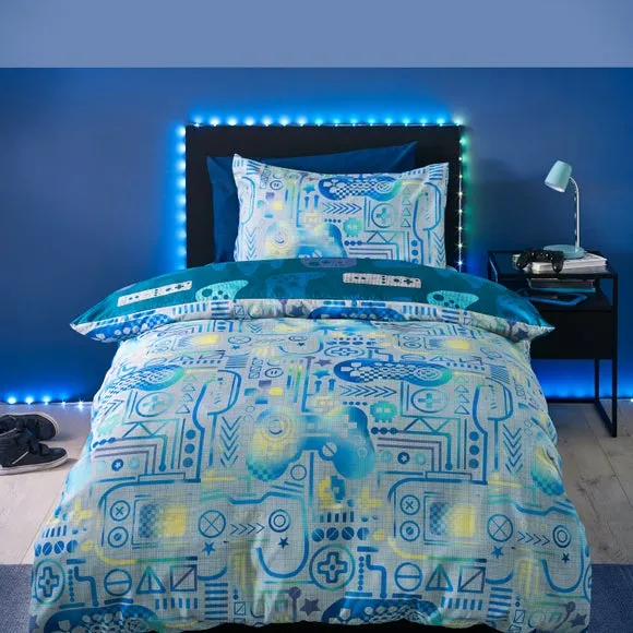 Gamer Duvet Cover & Pillowcase Set - Grey, Polyester image