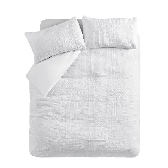 Geo Duvet Cover Set with Pillowcase - White