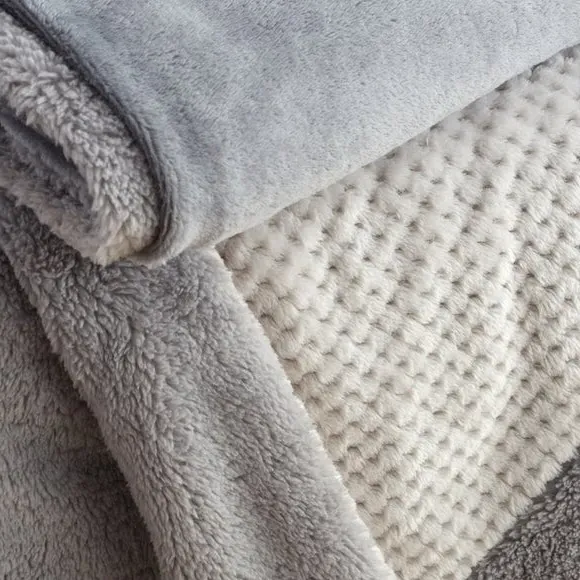 Geometric Fleece Throw Blanket - Grey, Sherpa