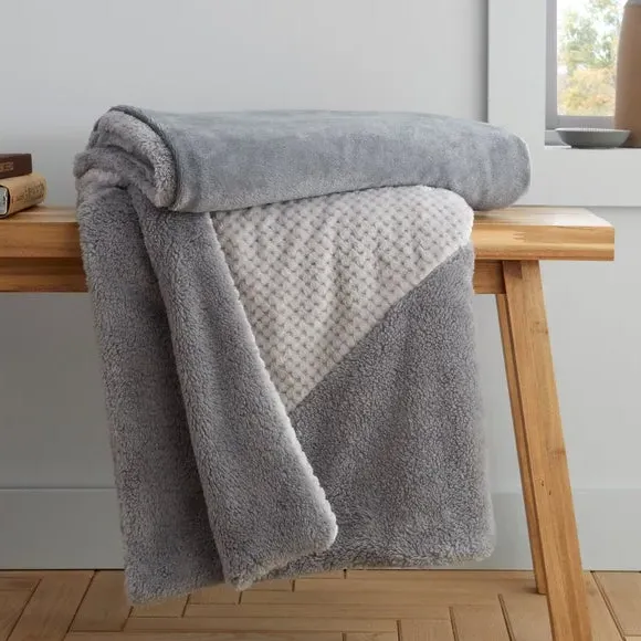 Geometric Fleece Throw Blanket - Grey, Sherpa image
