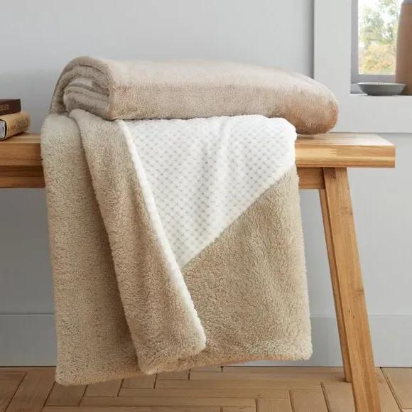 Geometric Fleece Throw Blanket - Natural, Sherpa