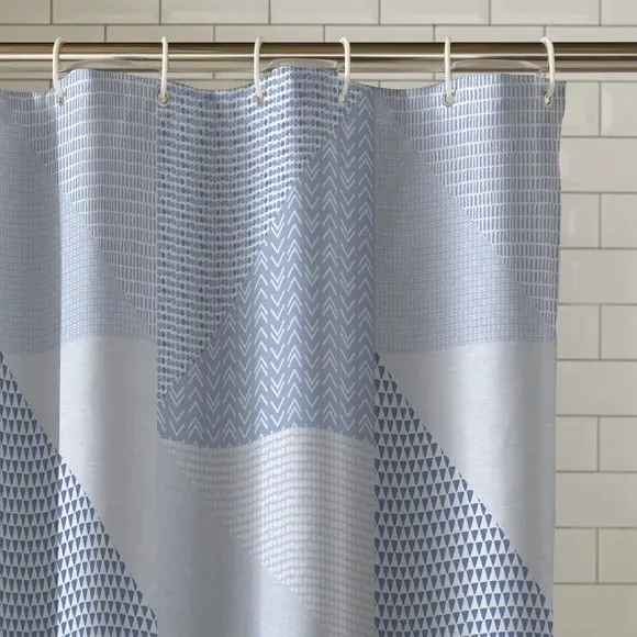 Geometric Shower Curtain - Blue, Water-Resistant