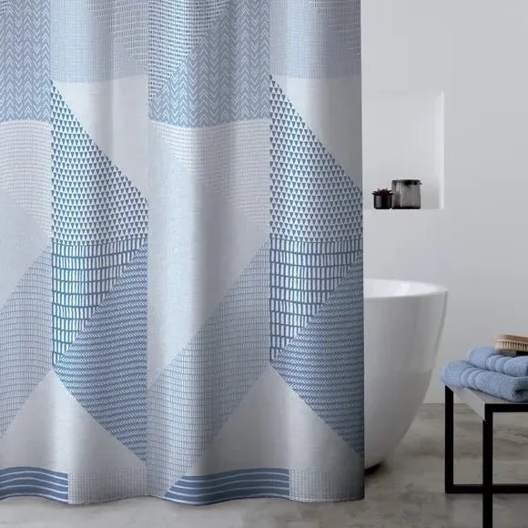 Geometric Shower Curtain - Blue, Water-Resistant image