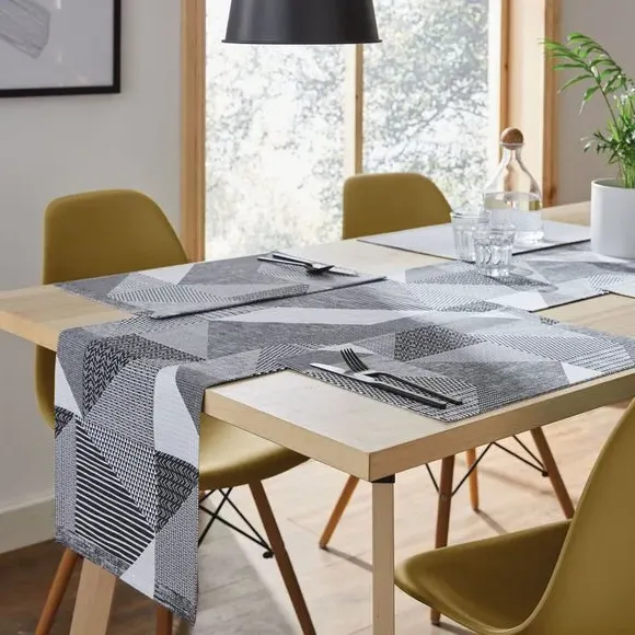 Geometric Table Runner - Grey, Cotton