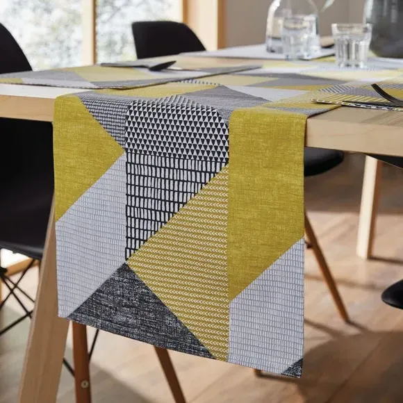 Geometric Table Runner - Yellow, Cotton